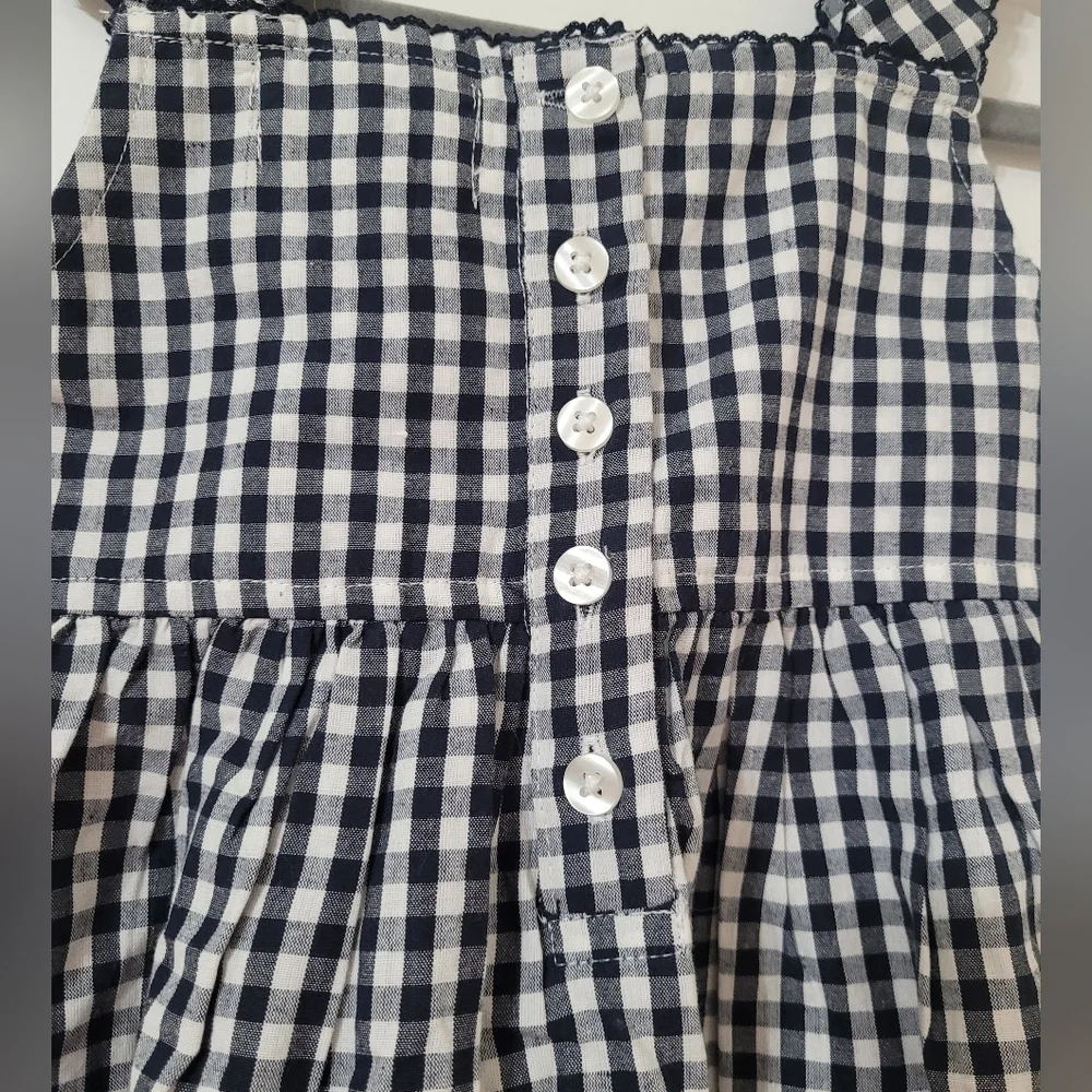 $ NWT GARB Tram Navy‎ Blue Gingham Embroidered  Dress